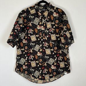 Carlyle Button Up Shirt Black All Over Retro Golf Print Par Birdie Eagle Sz XL